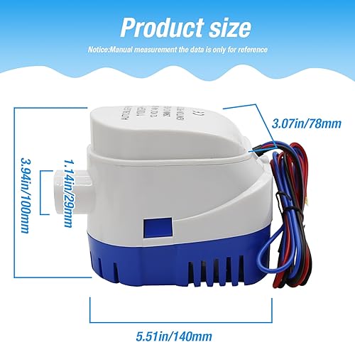 Miniatura 4 de Kit de bomba de sentina universal para barco, bomba de sentina de 1100 gph, juego de plomería, abrazaderas de manguera a través del casco bomba