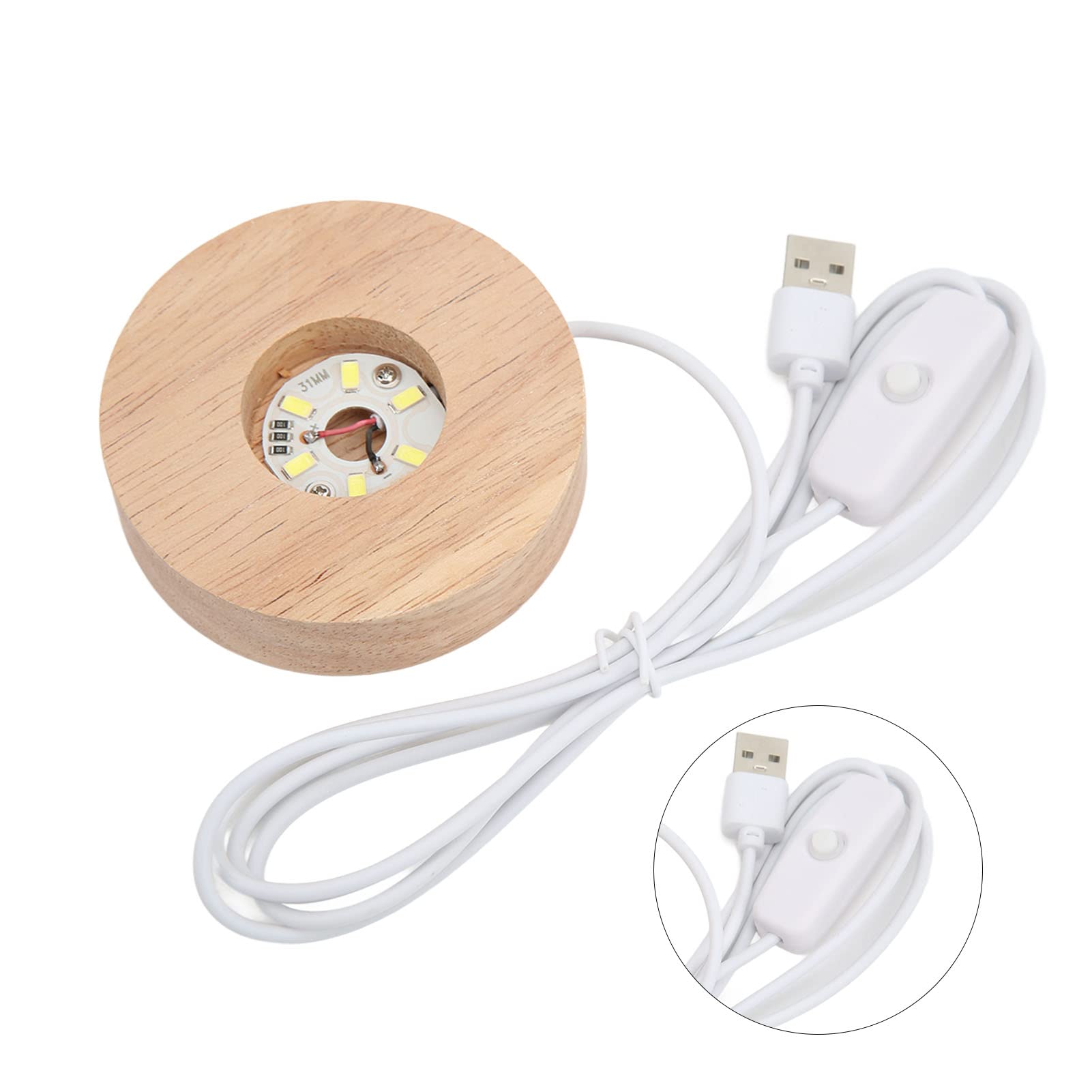 ETAINGYEUN LED Light Base USB Interface Oak Wood Round 2cm Thickness Glowing Decorative Display Lamp 5V (Oak solid wood 2)