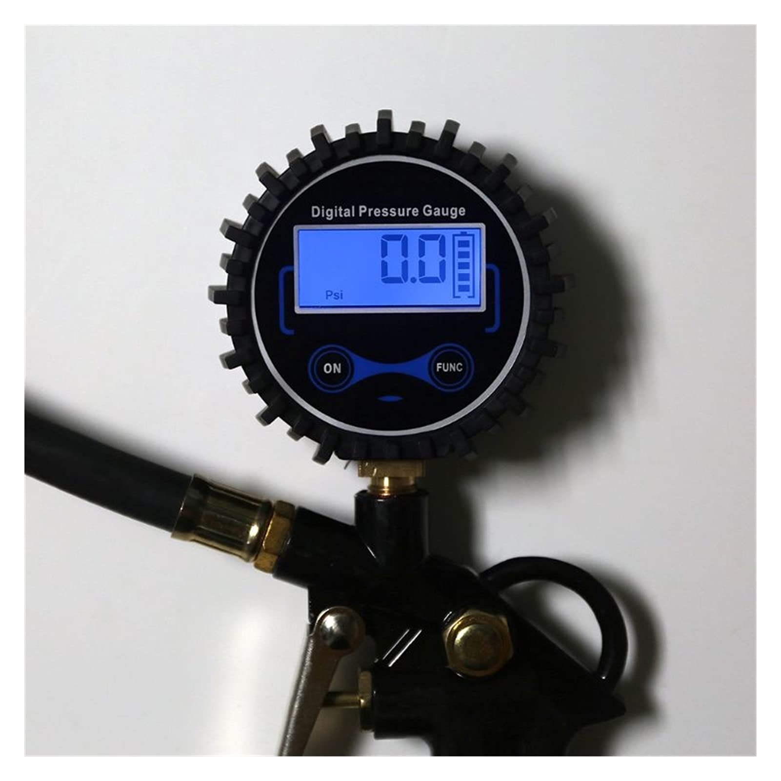 Inflador de neumáticos de Aire para automóvil con manómetro Digital Tipo de Manguera de Mandril de Aire de 200 PSI (Negro)