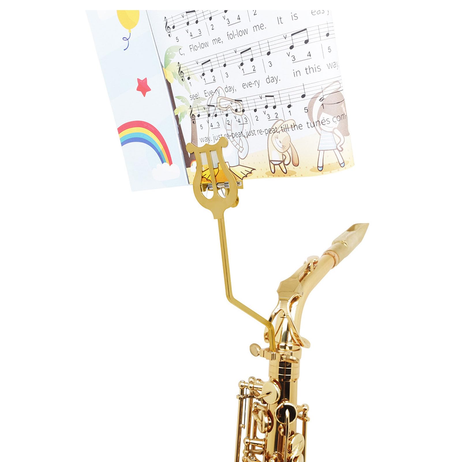 Alto Saxophone,Alloy Clamp On Holder Saxophone Sheet Music Stand Elegant Gold Portable Tool for Alto and Tenor Saxophone with Alloy Material