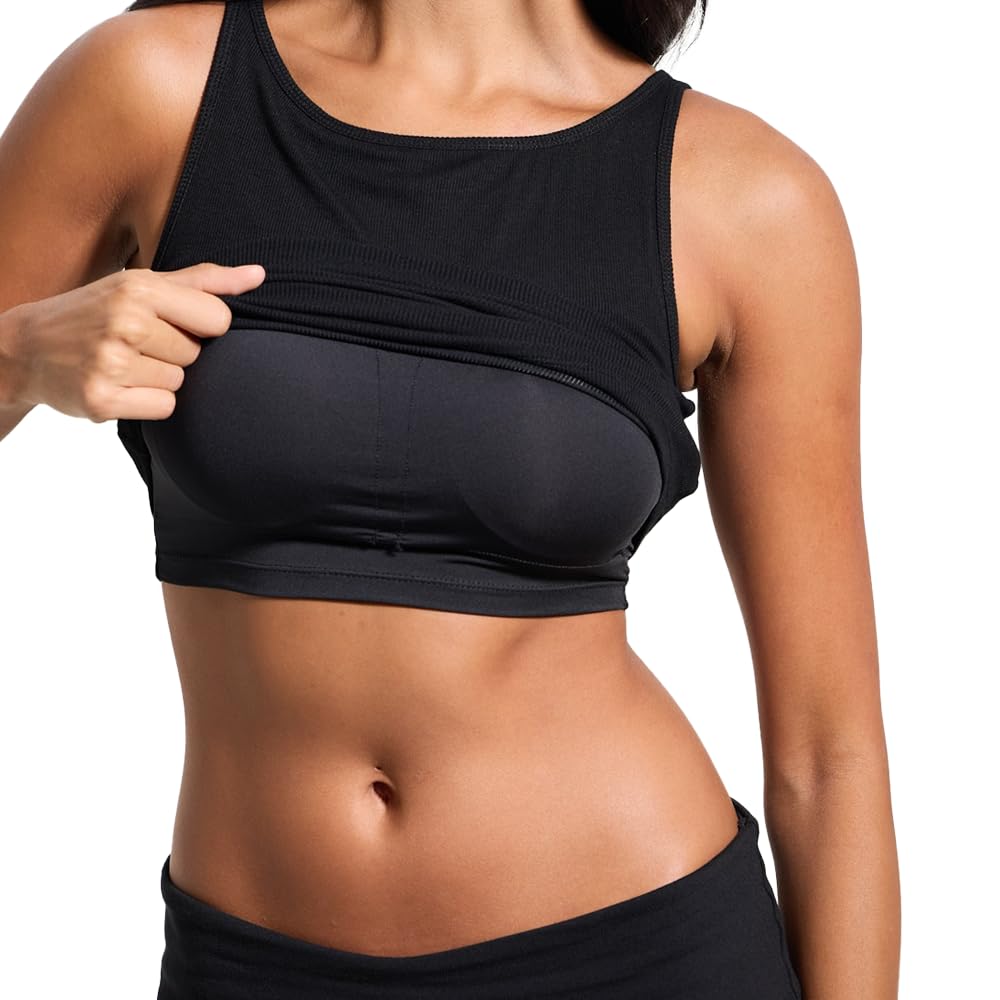 Klassy Ribbed Dainty Boat Neck Brami - Tank Top with Built-in Bra and Ribbed Stretchy Fabric for Women