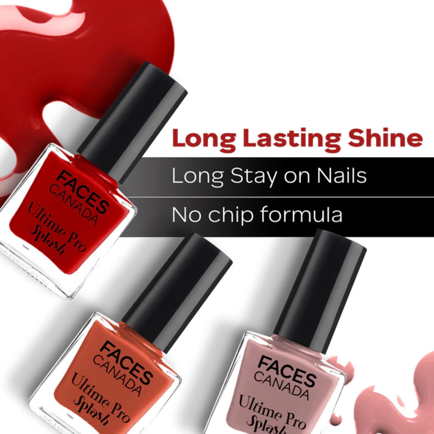 FACES CANADA Ultime Pro Splash Nail Enamel - Ebony 142 (8ml) | Quick Drying | Glossy Finish | Long Lasting | No Chip Formula | High Shine Nail Polish For Women | No Harmful Chemicals 1