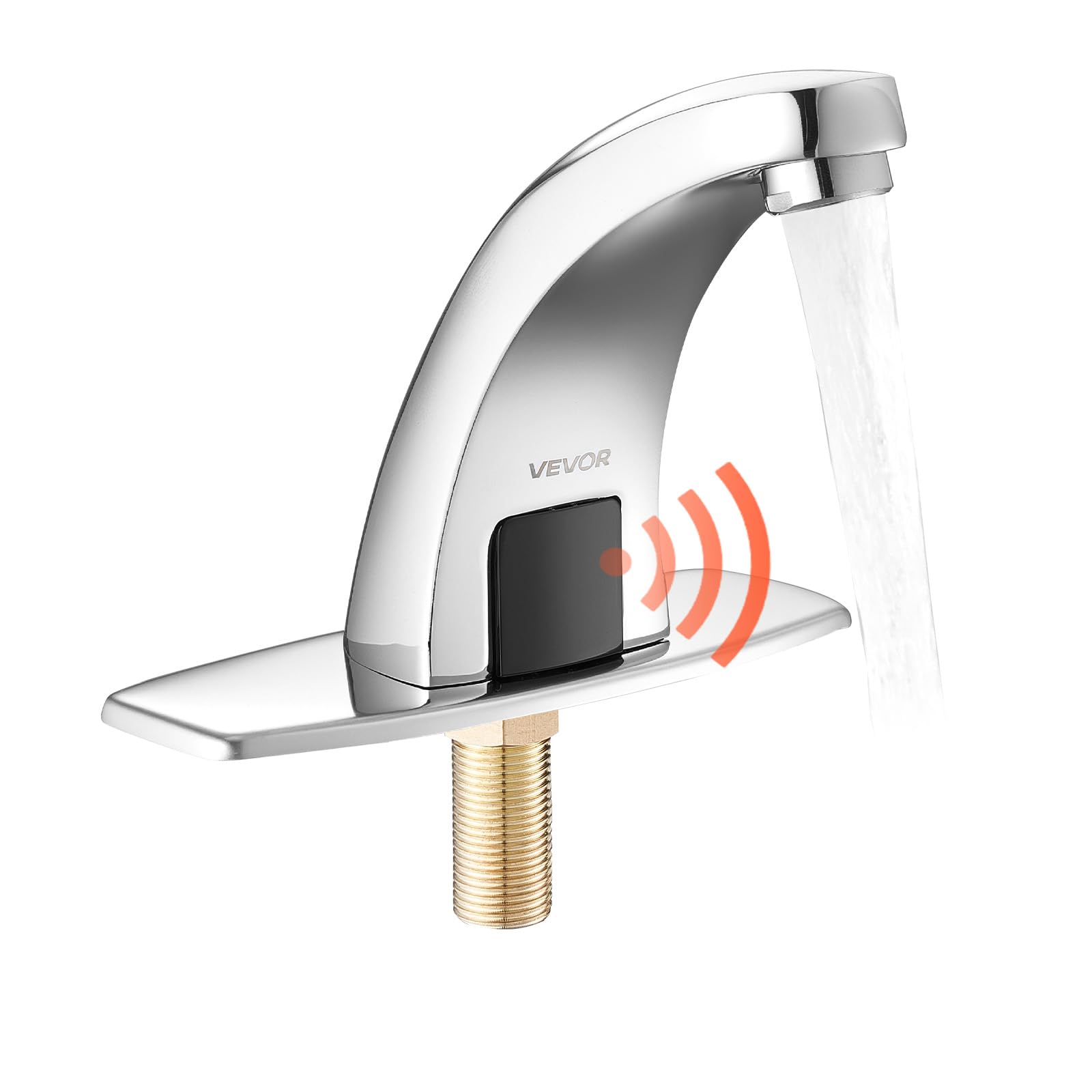 VEVOR Robinet Automatique sans Contact, Mitigeur à Capteur de Mouvement, Eau Froide, avec Plaque de Protection, Fonctionne sur Piles, pour Tuyau de 9,5 mm, Lavabo Évier Cuisine, Chromé Argenté