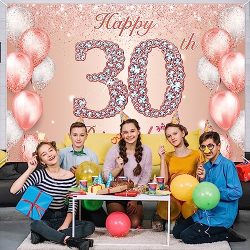 Image of Happy 30th Birthday Rose Gold Banner Cheers to 30 Years Old Backdrop Confetti Balloons Theme Decor for Women 30 Years Old Pink Birthday Party Decorations Bday Supplies Background Favors Gift Glitter