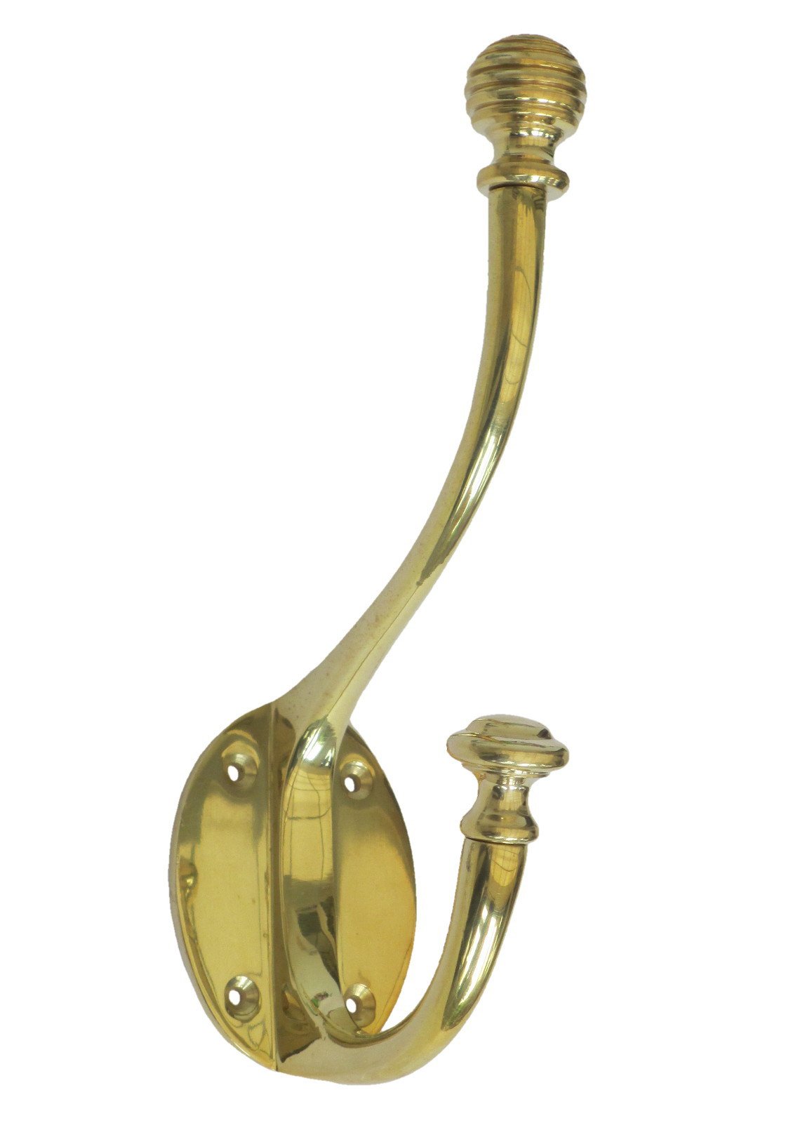 Castelion Brass Hook 8"/20Cm Large Single Hat And Coat Hook With Beehive Finial – Brass Or Chrome (Brass Hook)