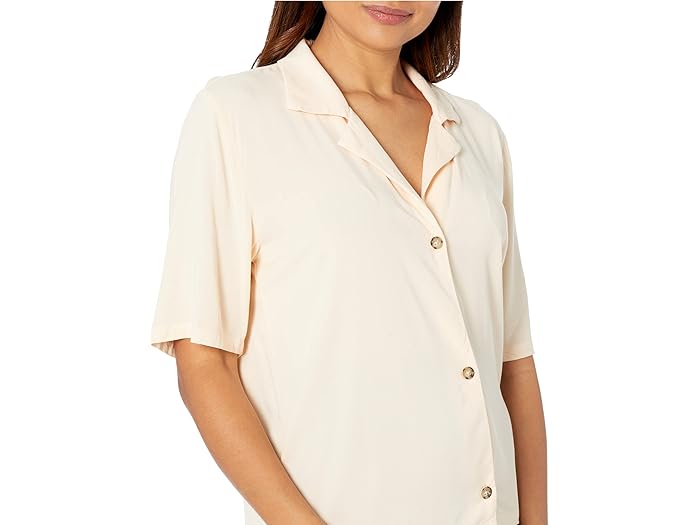 Soft Woven Stretch Viscose 1/2 Sleeve Button-Up Top - Image 1