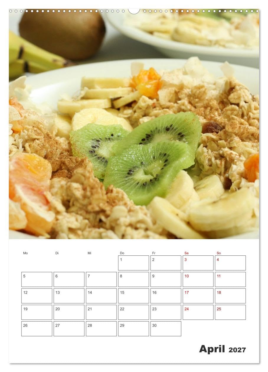 CALVENDO - Süße Haferflocken mit Obst (Wandkalender 2027 DIN A2 hoch), Monatskalender: Haferflocken-Vielfalt: Overnight Oats, Porridge und frische Früchte