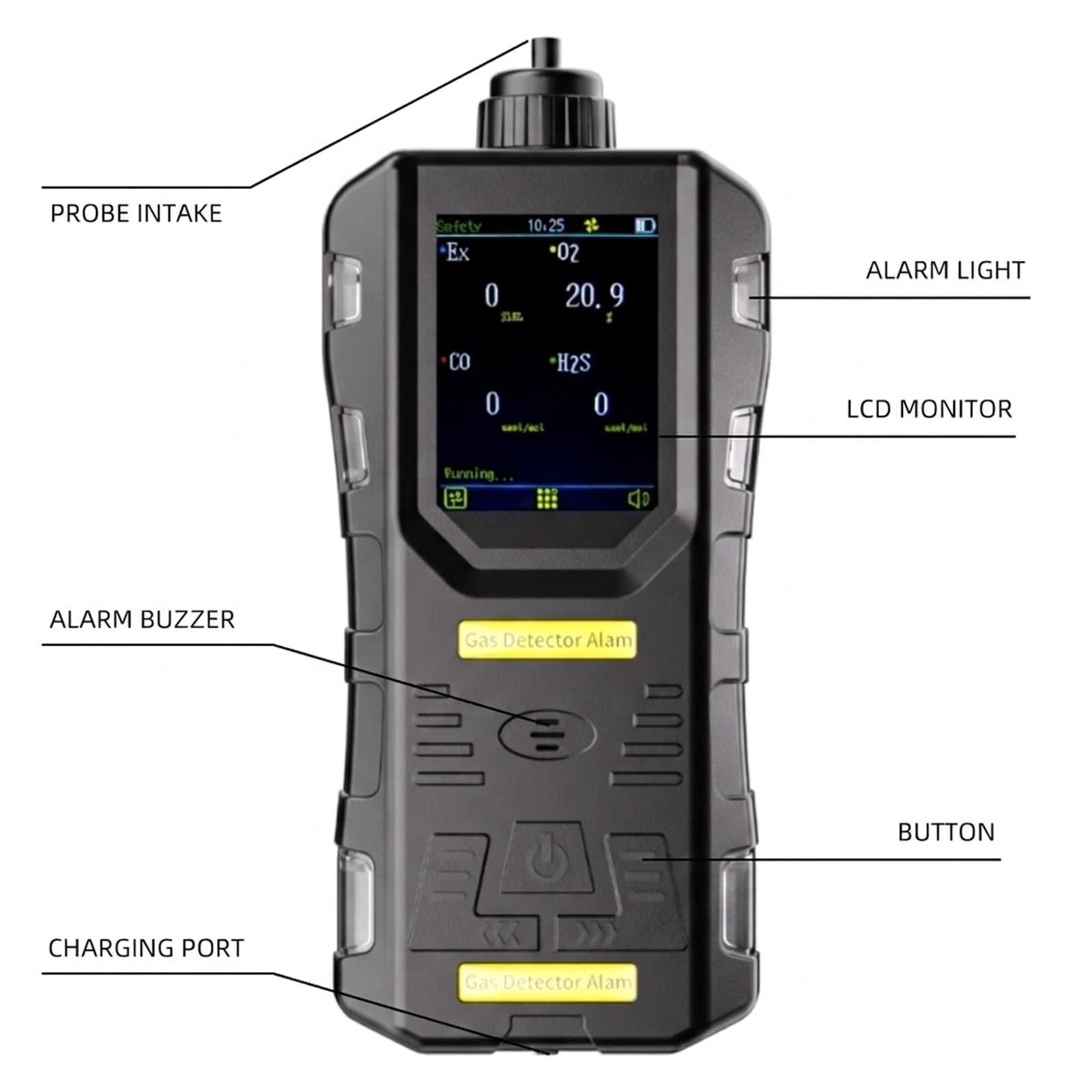 Détecteur de gaz Portable Infrarouge 5 en 1, Pompe CO H2S O2 CO2 LEL, capteur IR, Enregistrement des données, Moniteur de gaz TWA(0-1000 ppm)