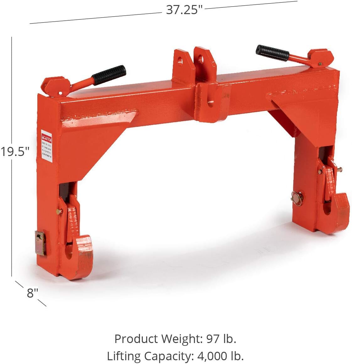 Titan Attachments 3 Point Quick Hitch Adaption to Category 2 Tractors, 4000 LB Lifting Capacity, 32.75" Between Lower Arms, 14.5" Top Link to Lower Link, Orange Finish : Patio, Lawn & Garden