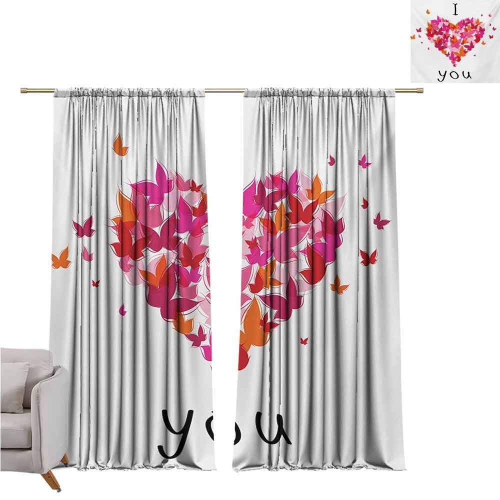 GUUVOR Love Shading Insulated Curtain Stylish Heart Figure Filled with Butterflies Soul Mate Real True Deep My Dear Valentines Soundproof Shade W100 x L84 Inch Multi