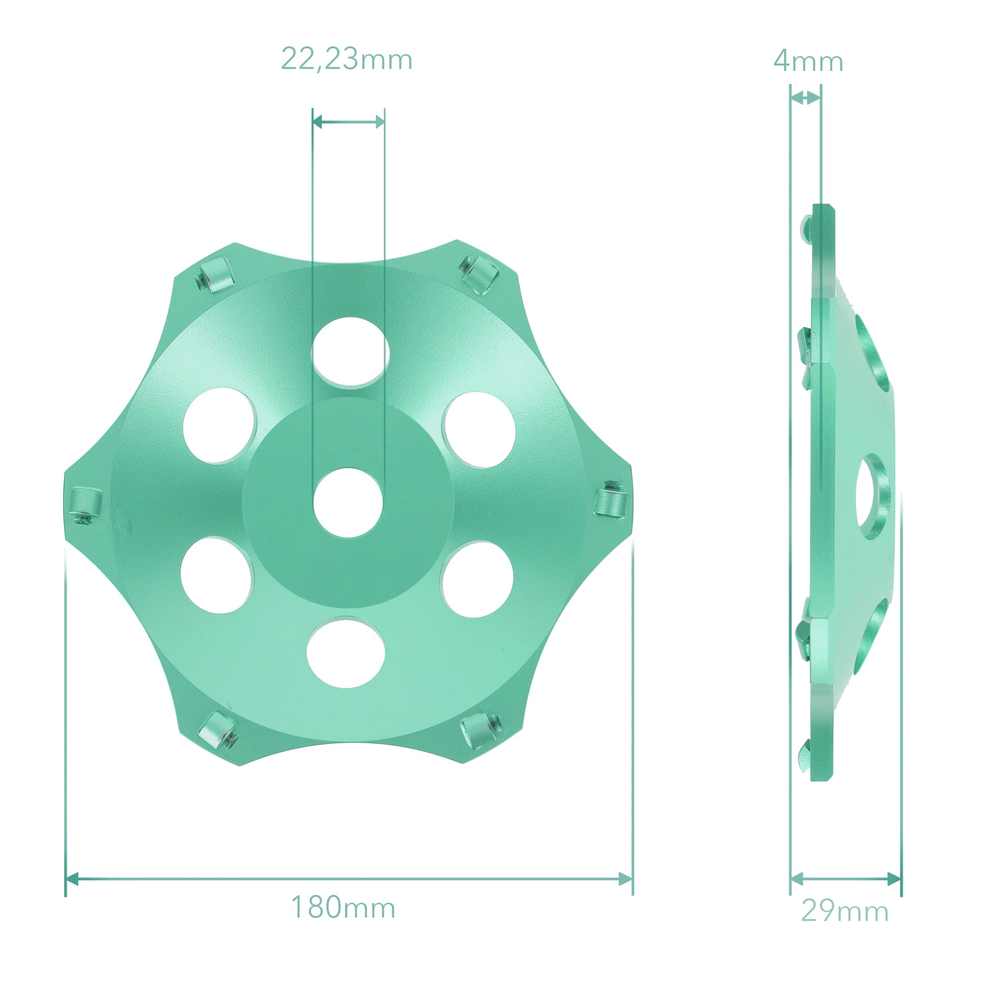 PRODIAMANT Profi PKD meule boisseau diamantée 180 mm admission 22 mm Meule boisseau diamantée 6 segments PDX829.793 180mm, pour adhésifs, peintures, revêtements et époxy.