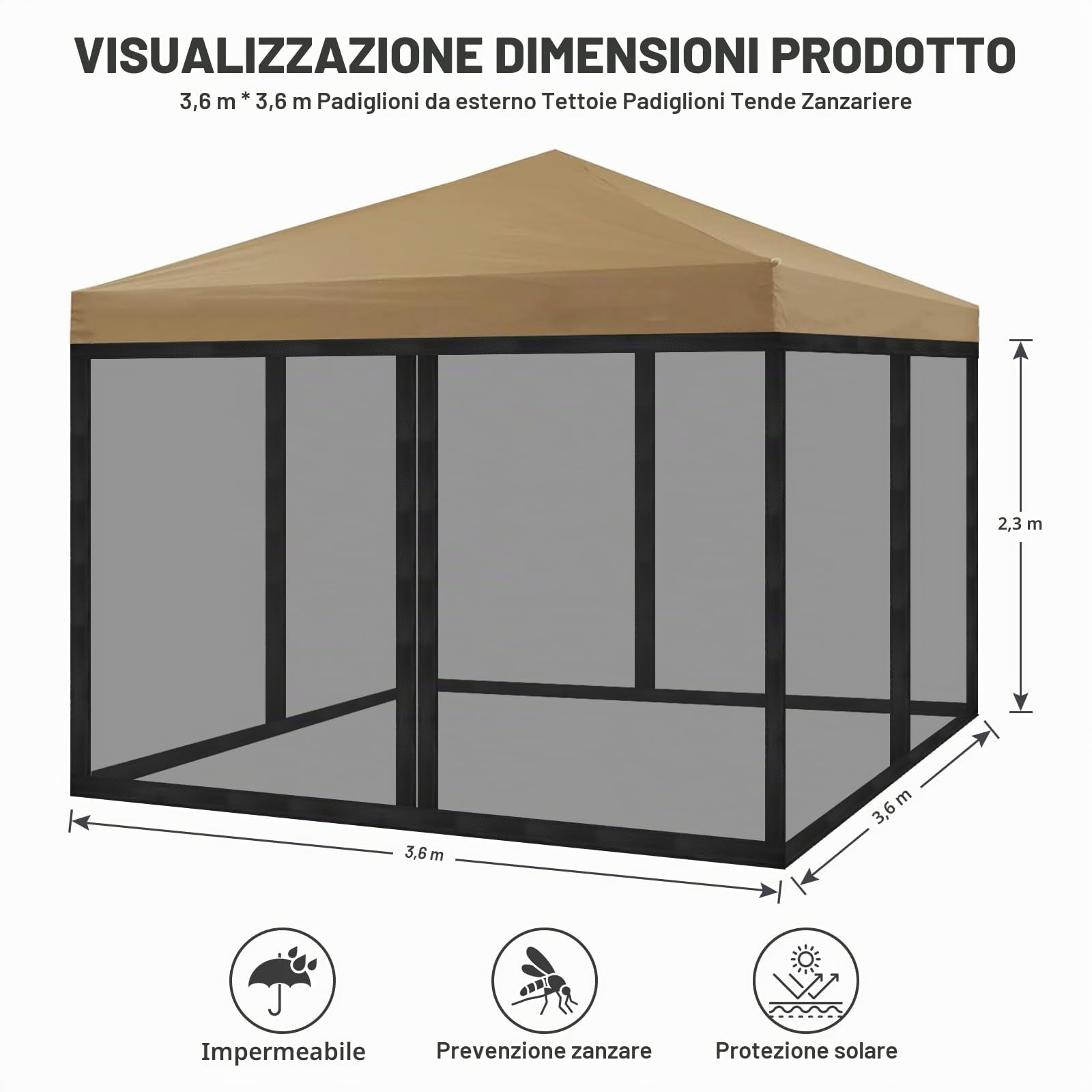 jianyana Rete zanzariera per gazebo, rete per gazebo per protezione completa dagli insetti, due misure, 3 x 3 m e 3 x 3 m