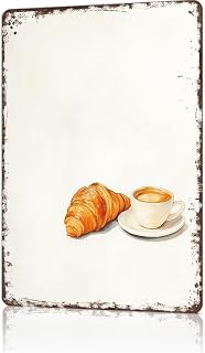 Funny Metal Signs Croissant And Coffee Minimalist Posters Funny Wall Art Neutral Kitchen Breakfast Food Tin Sign For Home Room Office Decor 8x12inch