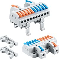 Vista 10 de 6 piezas de bloques de terminales de riel DIN, conectores de alambre de empalme DIY para circuito en línea 28-12AWG (2 en 8 salida)