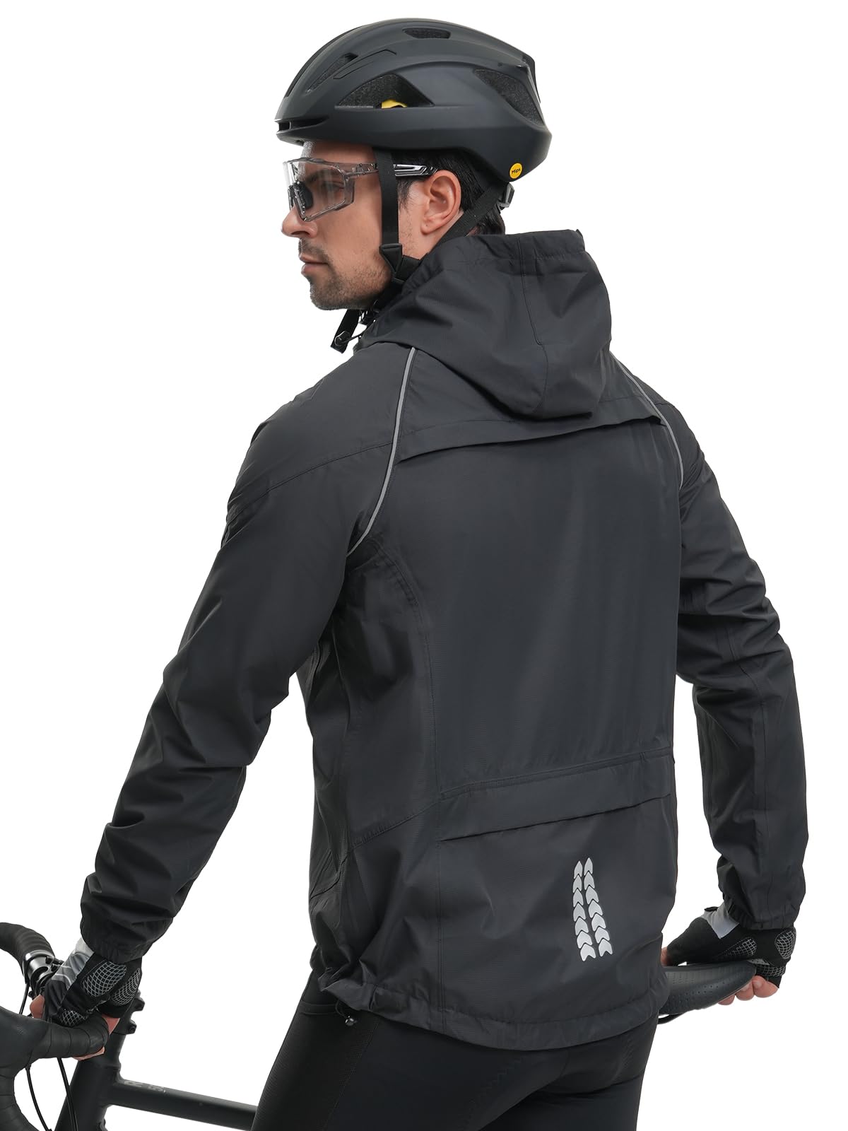 BERGRISAR Cortavientos Chaqueta de Ciclismo Running para Hombre con Capucha Impermeable Transpirable Ligero