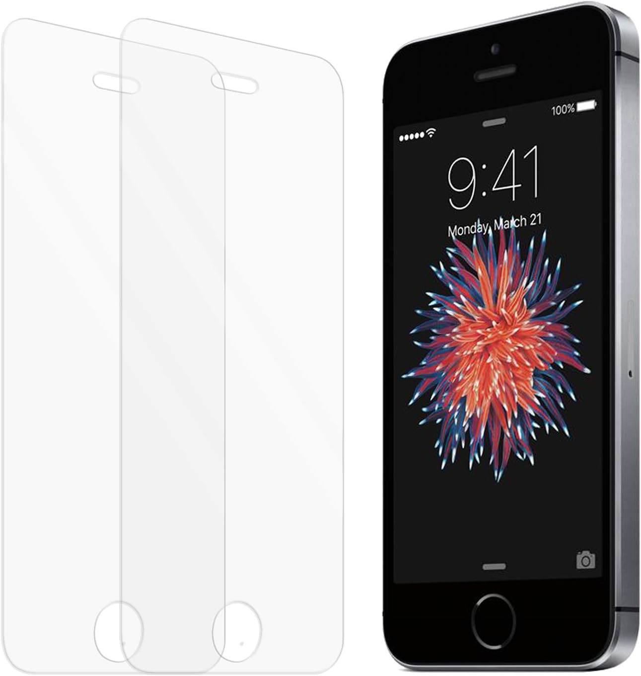 zenmo 2-Pack Premium Tempered-Glass Screen Protector for iPhone SE/5S/5C/5 (0.33mm HD Ultra Clear)