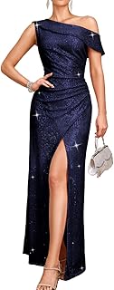Sequin Dress with Slit,Off Shoulder Long Formal Dresses for Women,Elegant Prom Cocktail Evening Gowns