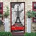 CBWRAW 3D Stickers De Porte 77X200cm Imperméable Amovible Vinyle Autocollants Tour Eiffel De Voiture Rouge Art Poster Muraux Papier Peint pour Chambre Cuisine Adulte Enfant Salle De Bain Décoration