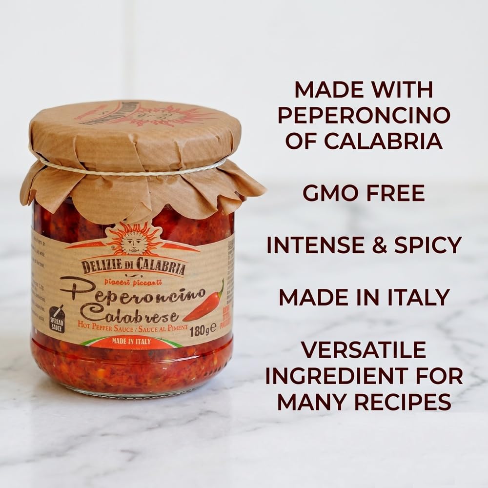 Salsa Picante de Chile Italiana Hecho con Peperoncino de Calabria Delizie di Calabria 180g
