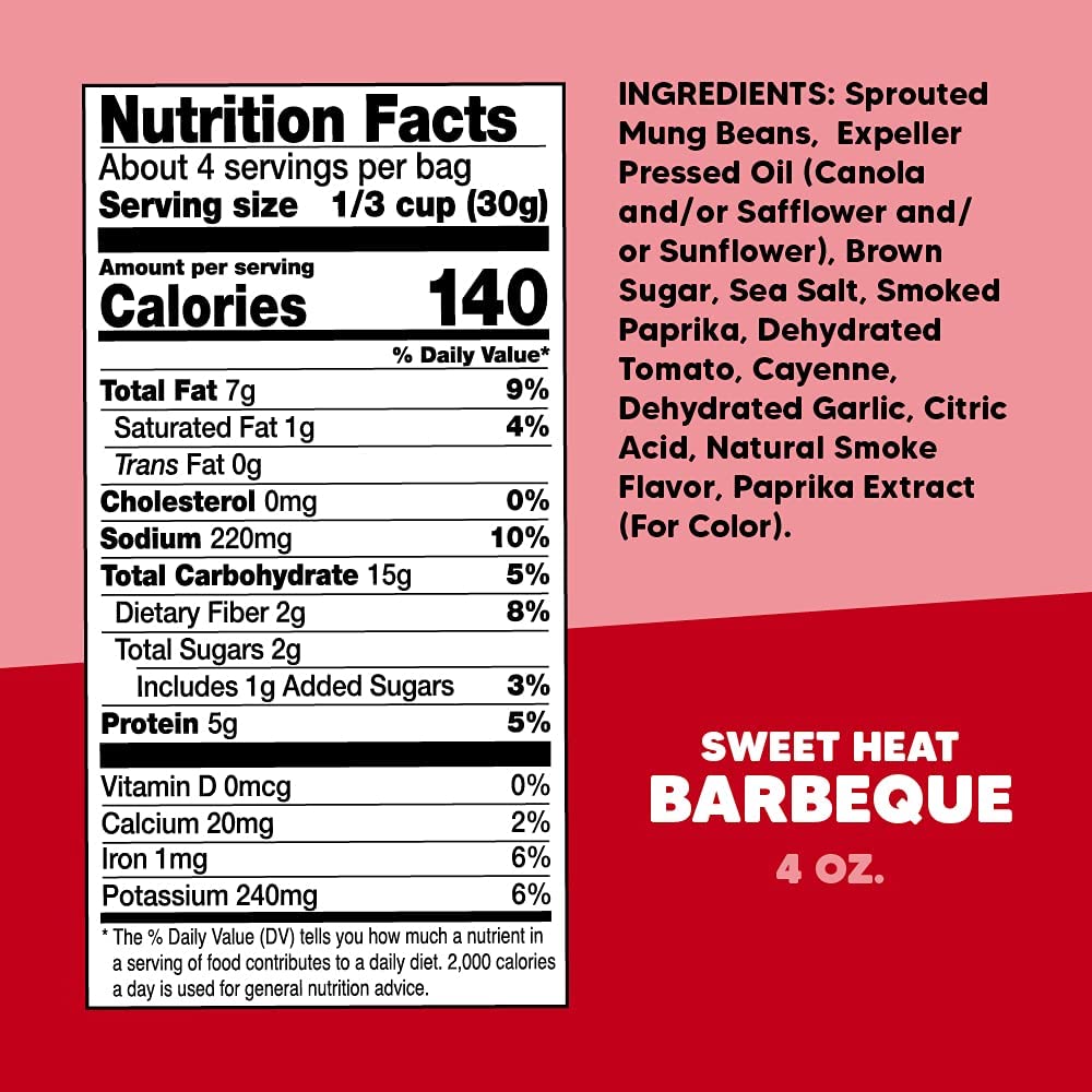 Crunchsters Crunchy Sprouted Mung Beans, Plant-Based Protein Super-Snack and Salad Topper, Gluten-Free, Nut-Free, Vegan, 6g Protein per Serving, 4oz. Bags (6 Pack, Sweet Heat Barbecue)