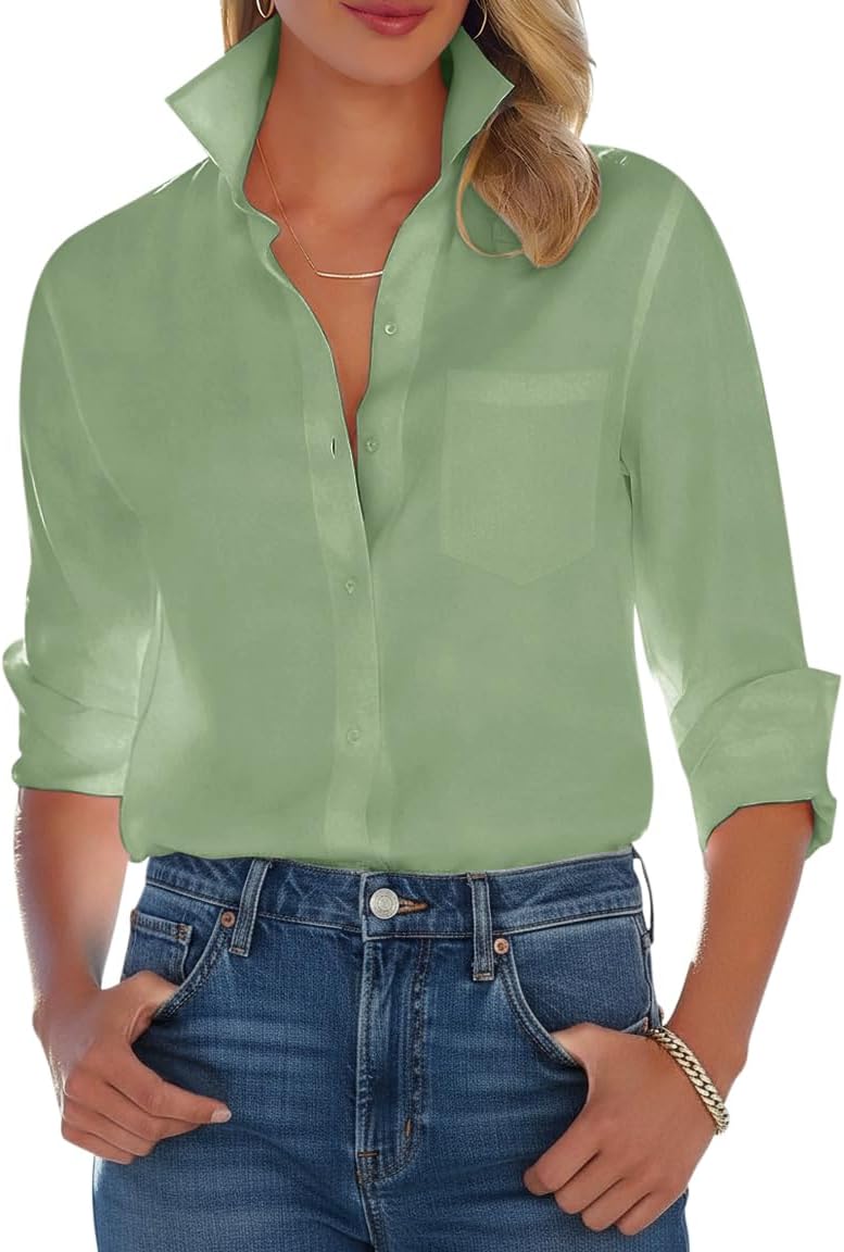 Button Down Shirts for Women Long Sleeve Dress Shirt Wrinkle Free Collared Work Shirt Casual Office Blouse Top