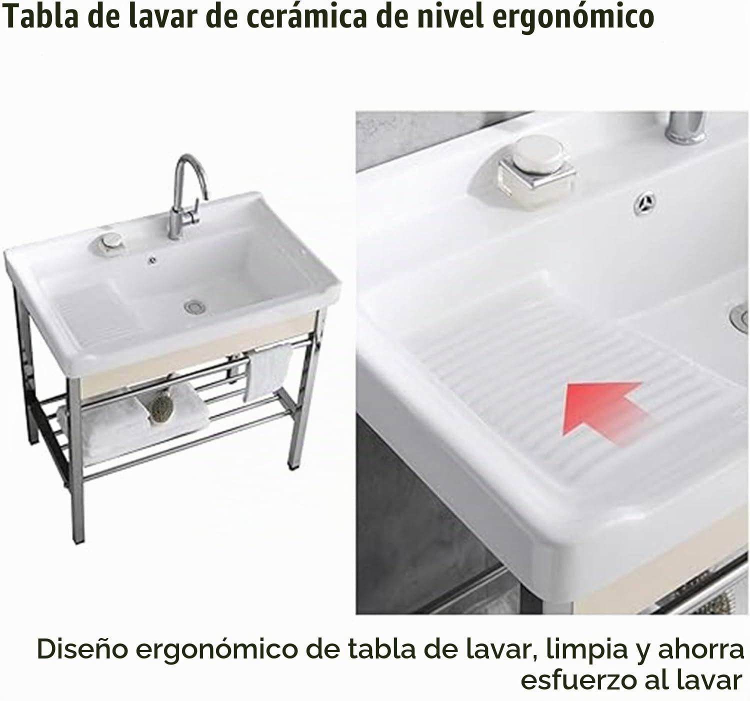 Fregadero Independiente para Lavandería, Fregadero De Un Solo Tazón, con Soporte Y Kit De Drenaje para Lavadero, Lavadero, Garaje, Sótano, Exterior E Interior.,61x48x85cm