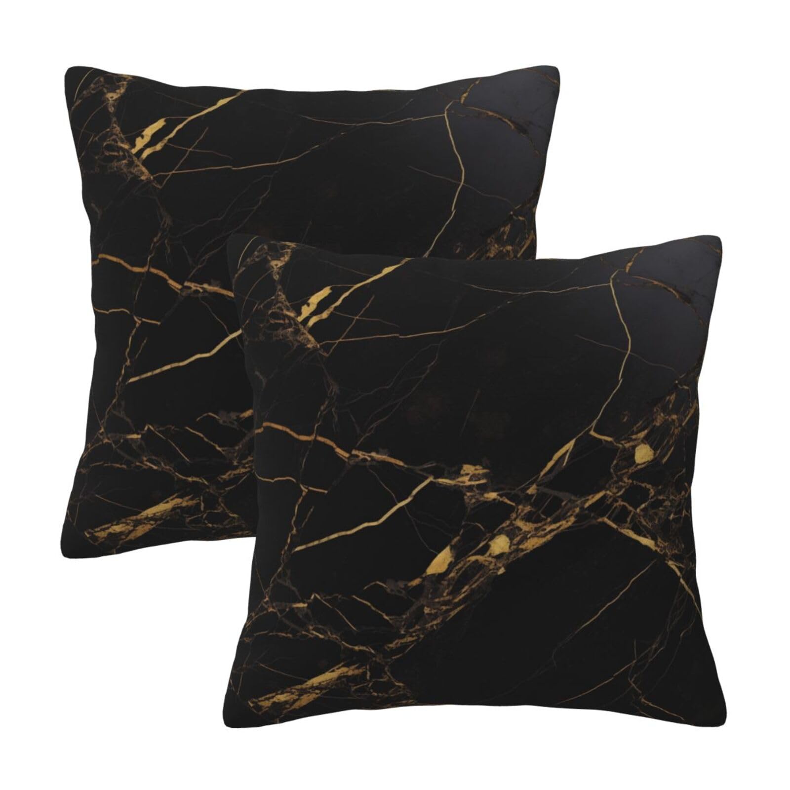 Black Marble Throw Pillow Cases 2 Pack Square Pillowcases Soft Pillow Protectors for Couch Livingroom Sofa Bed Office Car,30x30 CM