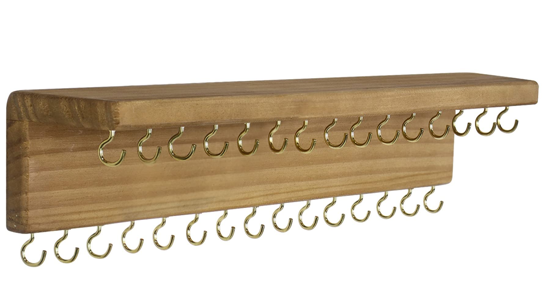 SANY DAYO HOME Jewelry Organizer with 30 Hooks and Cosmetics Shelf, 15 x 3 x 4 inches Wall Mounted Rustic Pine Wood Holder for Necklaces and Bracelets, Suitable for Kids and Adults (Brown)