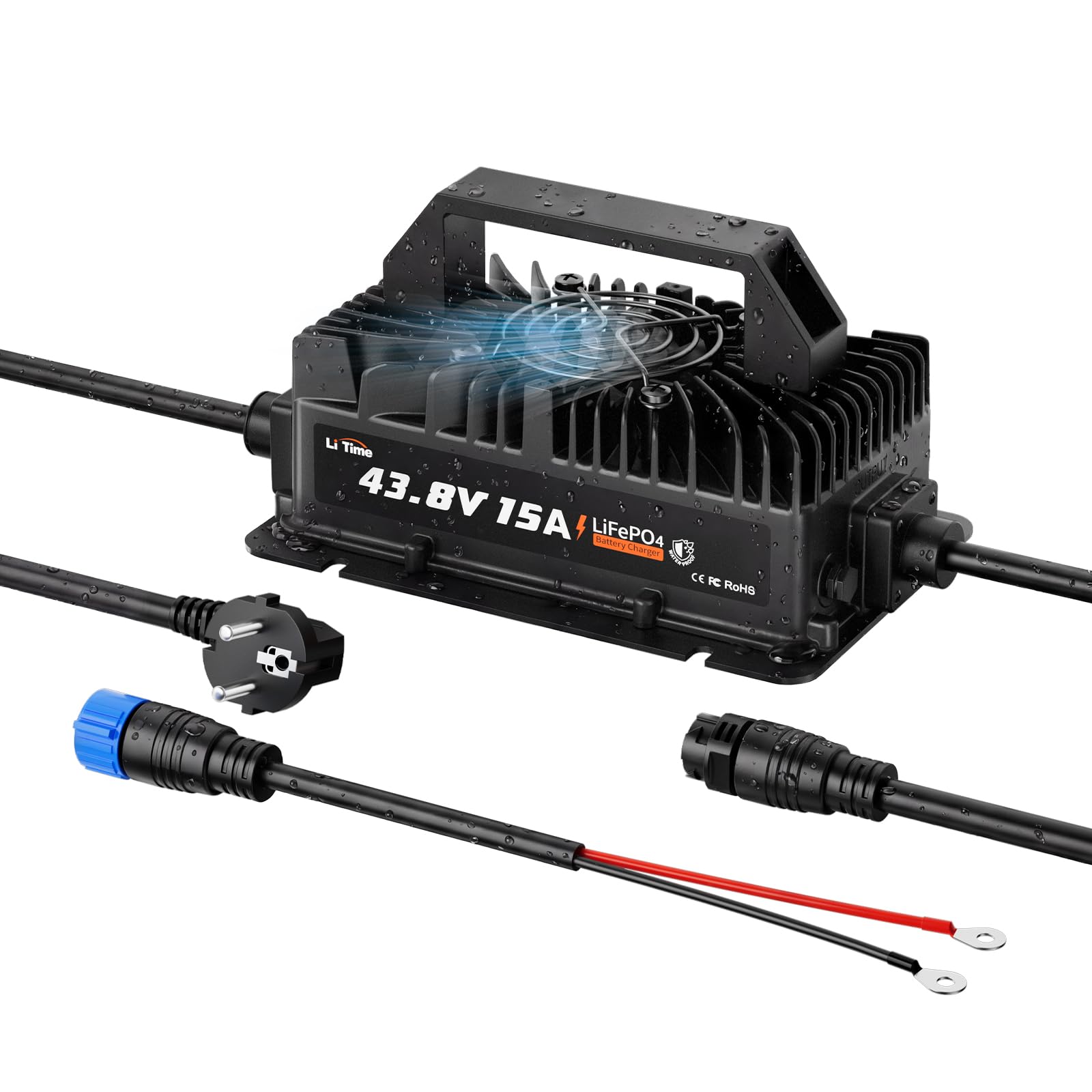 LiTime 36V 15A LiFePO4 ładowarka litowa 43,8V, wodoszczelność IP66, z aktywacją baterii, wskaźnik LED, inteligentna 3-stopniowa ładowarka do wózków golfowych, kamperów, łodzi