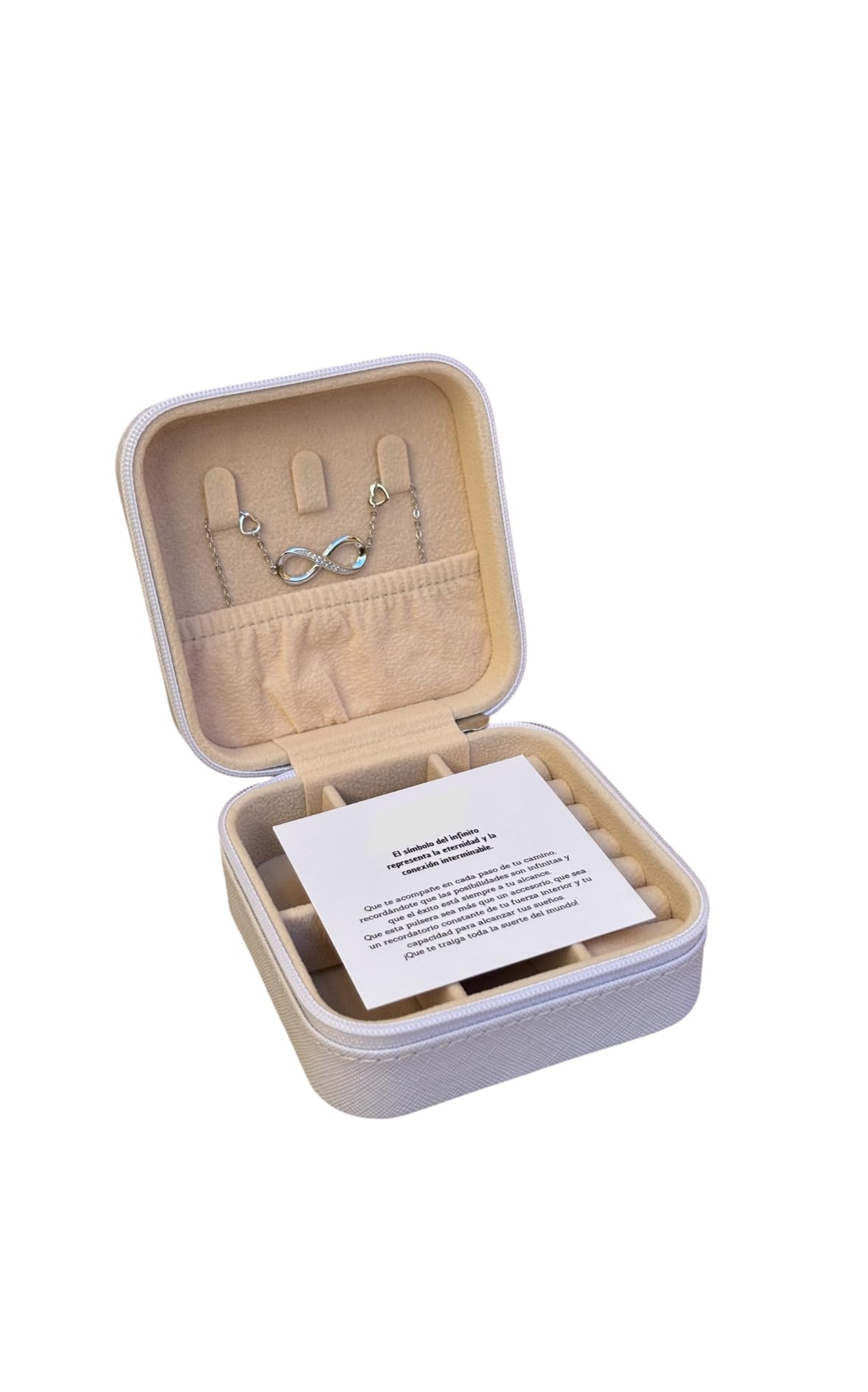 Infinitliving Regalos originales para mujer | Pack regalo | Pulsera Infinito Plata Ley 925 + Joyero Viaje cuero PU + Tarjeta | Set Regalo para chica, pareja, novia, amiga, madre, hija | Símbolo Amor y Amistad