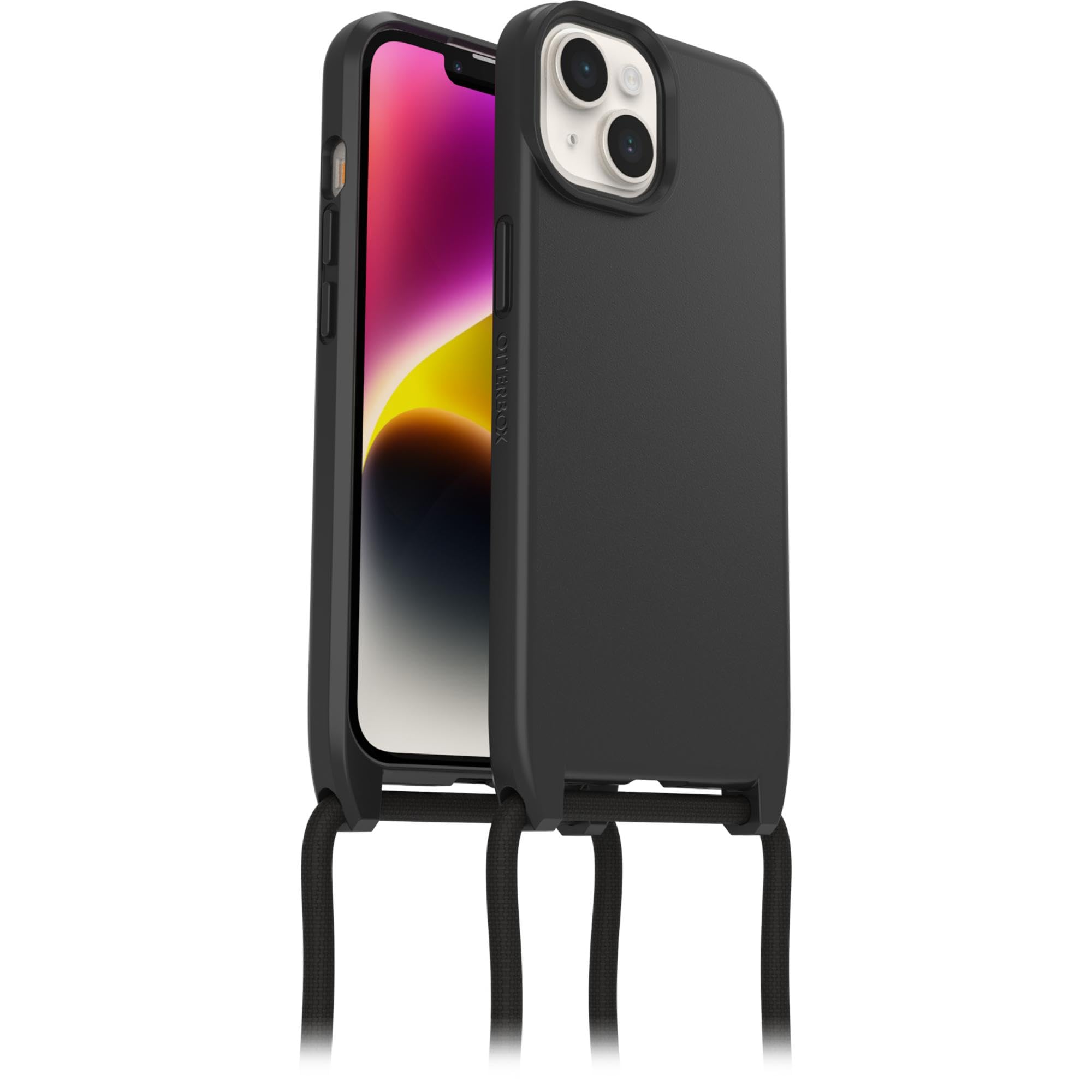 OtterBox React Necklace Hülle mit MagSafe für iPhone 17e, 16e, 14, ultraschlanke, schützende Hülle mit Verstellbarer und Abnehmbarer Handykette, Getestet nach Militärstandard, Schwarz