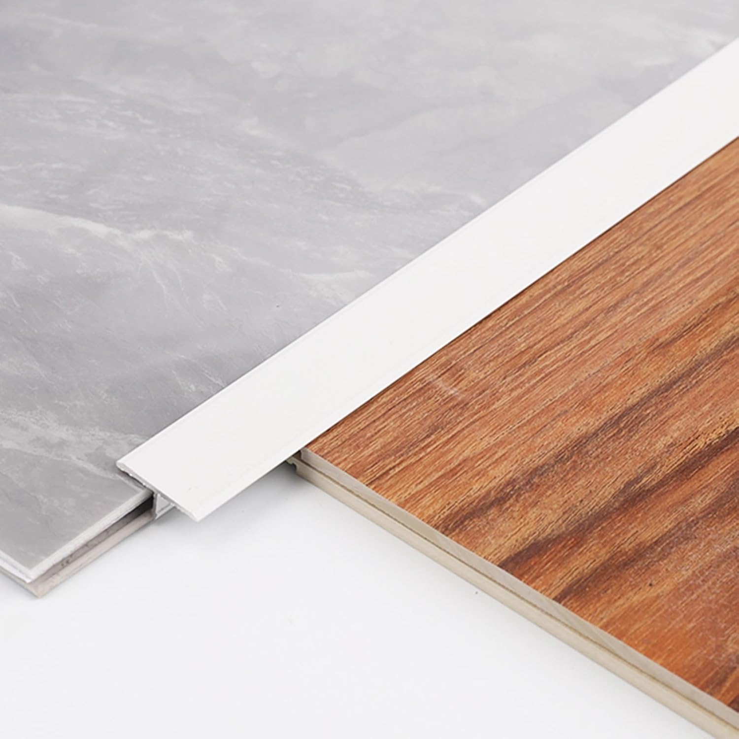 White Floor Transition Strip Aluminum Alloy, T Molding/Flat Door Threshold Strip Wood to Tile, Seam Cover Strip for Vinyl Plank Flooring(Flat,8mm (0.3in) Wide)