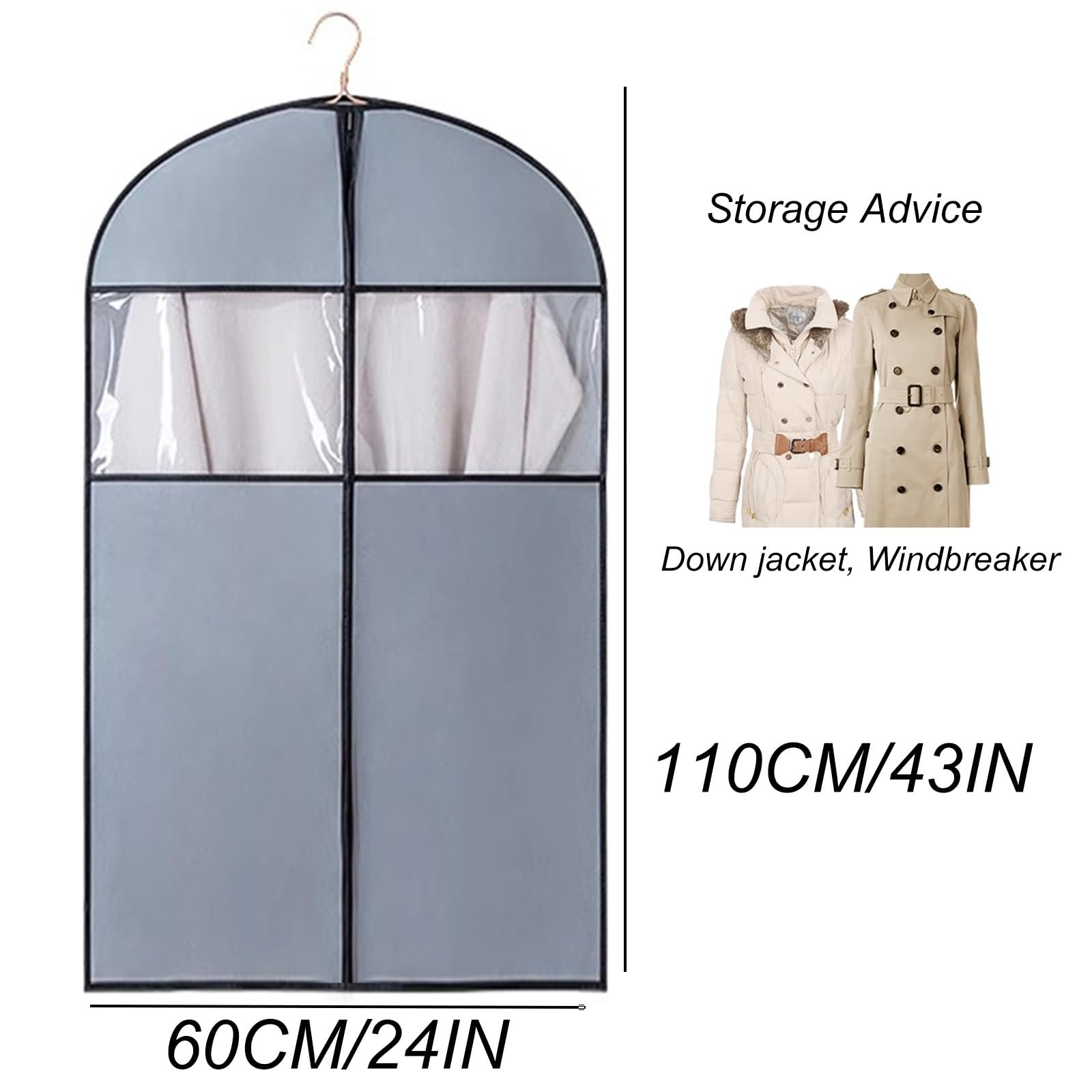Genérico Bolsas para Ropa de Tela no Tejida, Paquete de 5 Unidades con Ventana Transparente, Cierre Inferior, adecuadas para Trajes, Abrigos Largos y Vestidos (60 x 110 cm / 24 x 43 Pulgada