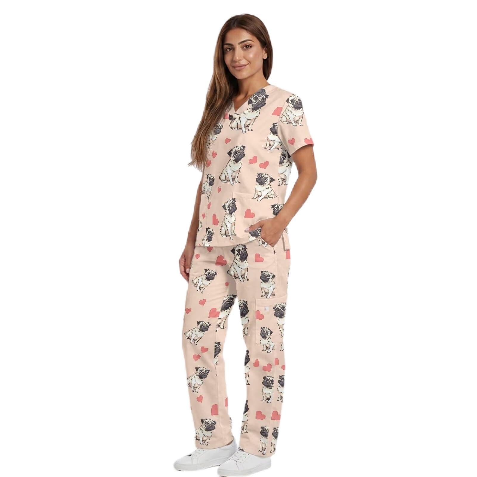 Damskie peelingi z uroczym nadrukiem slim fit Scrub topy i 6 kieszeni spodnie do szorowania na akcesoria do asystentów dentystycznych