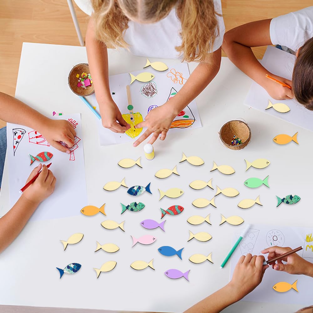 6 Pesci Decorativi In Legno Con Spago - Ornamenti Per Battesimo, Comunione O Arredo Bagno - Stile Nautico - Foto 3