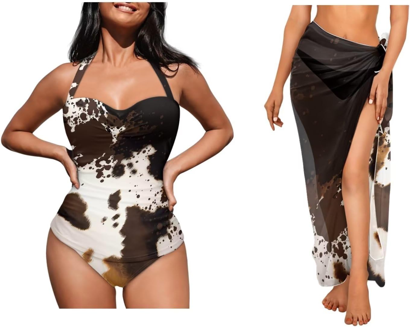 Womens One Piece Bathing Suit Tummy Control Swimsuit with Beach Cover up Wrap Skirt Sarong Cheeky Two Piece 2XL