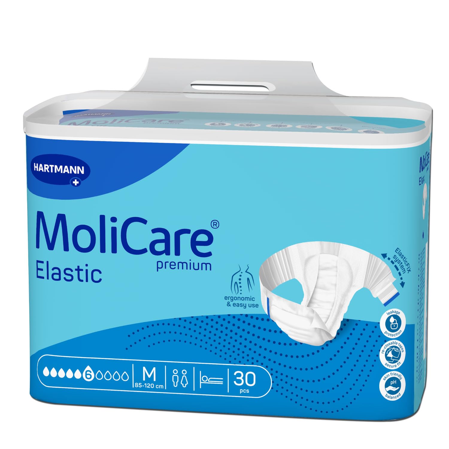 Adult Diaper, Premium Elastic, Slip diapers for adult incontinence, Unisex, Medium, 6 Drops, 30pcs/pack