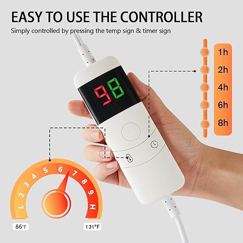 Miniatura 4 de OCTROT Manta térmica eléctrica de 50 x 60 pulgadas, manta de calentamiento rápido con doble control, 10 niveles de calor y 5 temporizadores de