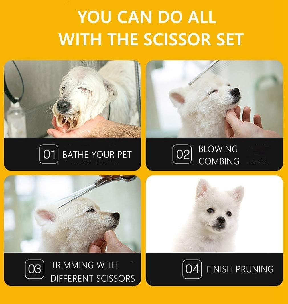 Dream Reach Dog Grooming Scissors - 7'' Professional Pet Cat Hair Scissors Set - Best Cutting & Curved & Thinning Shear Scissors & Grooming Comb Kit for Small Large Dogs Cats Pets