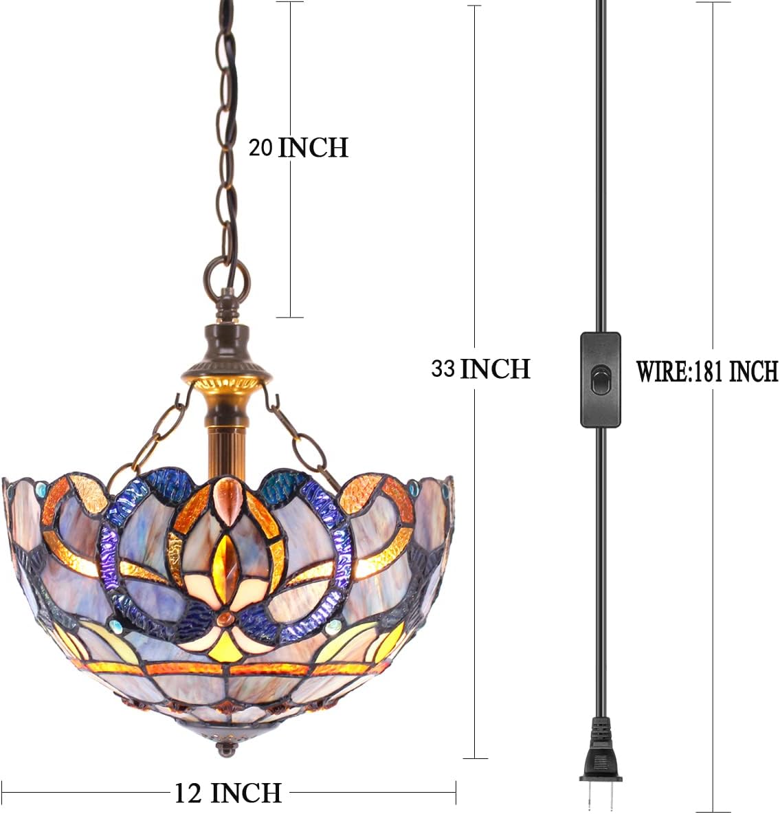 Up To 40% OFF Tiffany Pendant Lighting for Kitchen Island Fixture Plug in Cord 12 Blue Purple Stained Glass Shade Rustic LED Hanging Lamp Mini Farmhouse Antique Chandelier Swag for Dining Room WERFACTORY Tech Deals 🔥 Tiffany Pendant Lighting for Kitchen Island Fixture Plug in Cord 12 Blue Purple Stained Glass Shade Rustic LED Hanging Lamp Mini Farmhouse Antique Chandelier Swag for Dining Room WERFACTORY