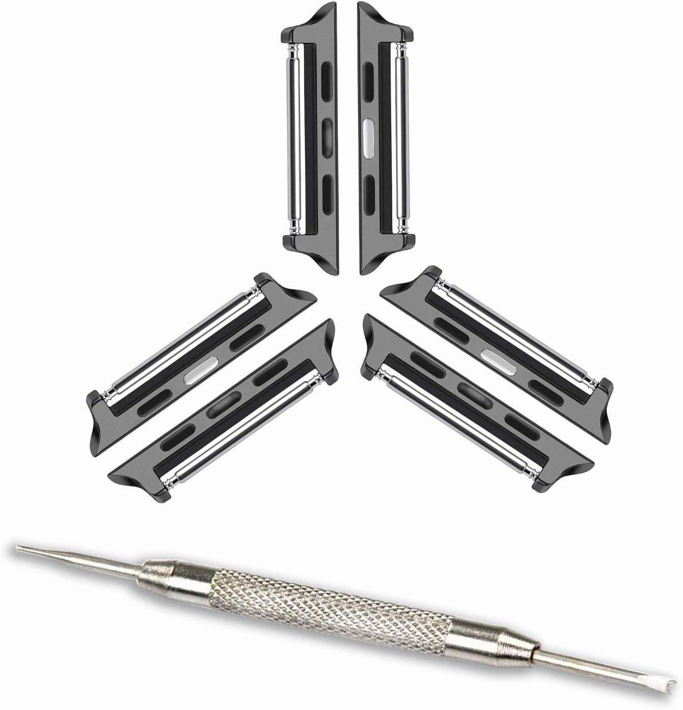 OMECKY [Spring Bars Connectors Compatible with Apple Watch 20mm Width Band, Metal Adapter fit for iWatch Series 11 10 42mm, 9 8 7 41mm, 4 5 6 & SE 2 3 40mm, Black (3 Pack)