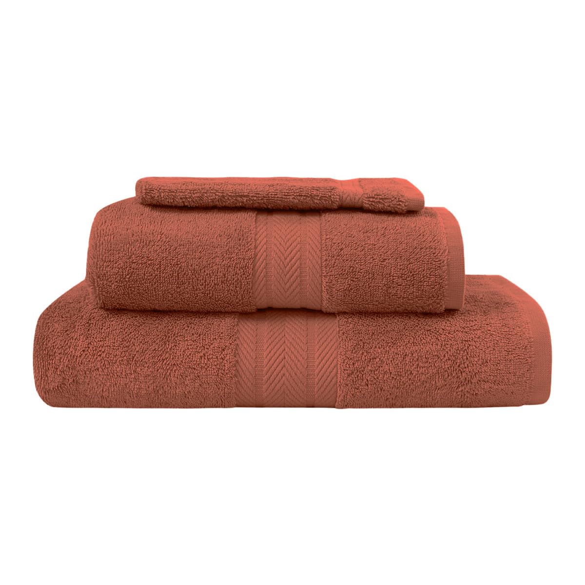 Sensei Maison - Ensemble de Bain 3 pièces (1 Drap de Bain + 1 Serviette de Toilette + 1 Gant) Luxury - - Terracota
