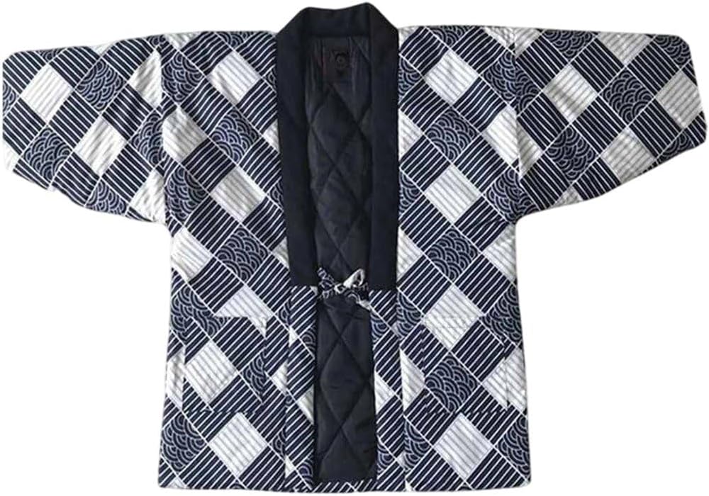 Japan Style Wave Printed Warm Japanese Jackets Casual Open Front Coat Traditional Hanten Coat Fashion Quilted Coat
