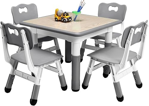 Juego de mesa y sillas para niños, escritorio ajustable en altura con 4 asientos para edades de 2 a 10 años, mesa de arte y manualidades, escritorio
