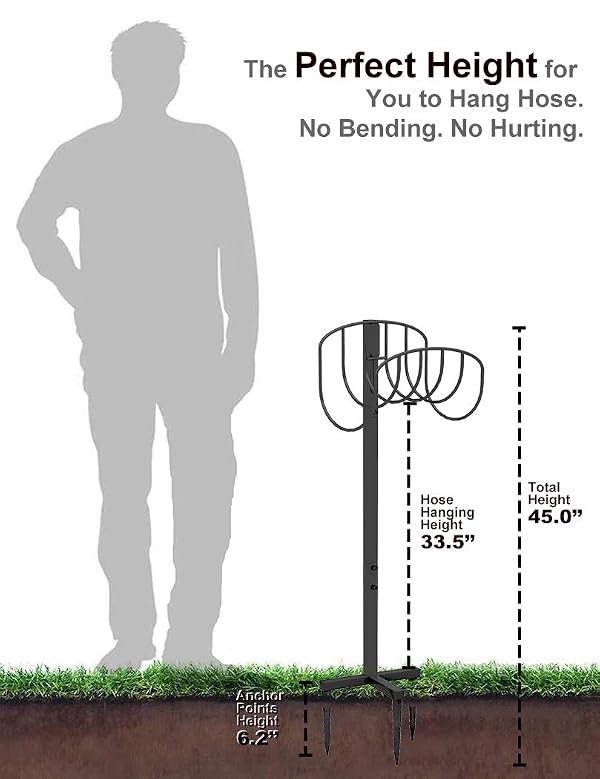 Artigarden Freestanding Garden Hose Holder Hanger, Outdoor Heavy Duty Metal Water Hose Storage Holders Stand Organizer Rack Detachable Stake, Holds 150 Ft of Hoses for Outside Lawn Yard, Black by Artigarden - Image 6