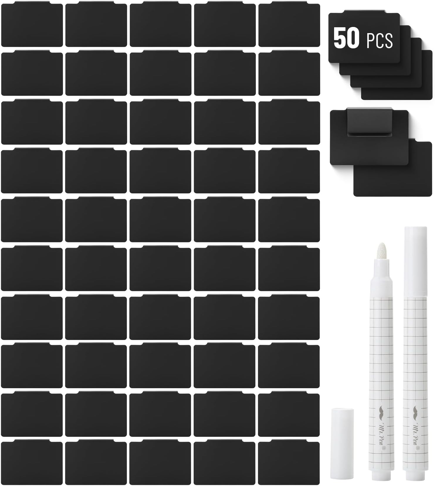 Mr. Pen- Basket Labels Clip On Set Bulk, 52 pcs, 50 Removable Bin Labels Clip On with 2 Chalk Markers, Basket Tags, Bin Clips