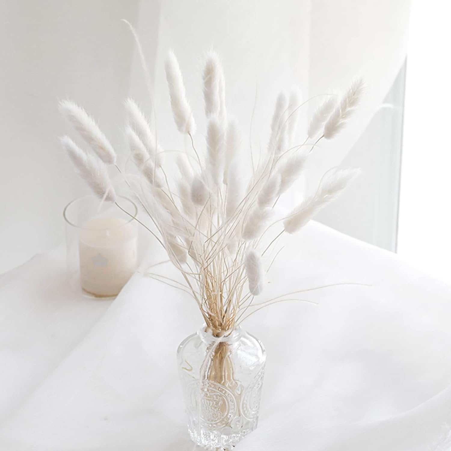 Set of 30 pcs Natural Dried Bunny Tails Pampas Grass White Bunny Tails Boho Bouquet Dried Flowers Decor for Table Vase Living Room Home Decoration (17 inches Length)-picture-24