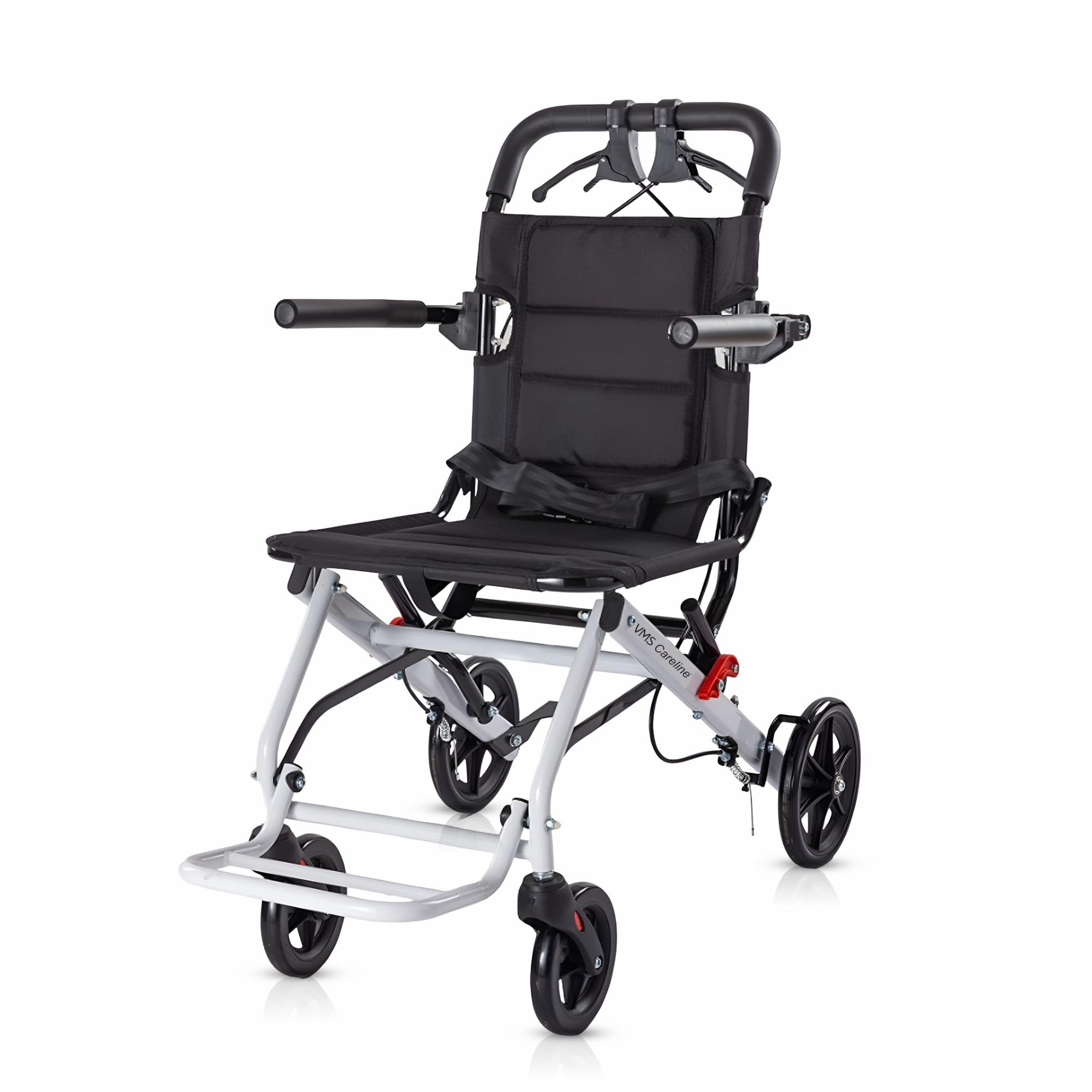 VMS Careline Lightweight Foldable Travel Wheelchair – 8.1kg |Portable Aluminum Wheelchair with Attendant Brake, Carry Bag & Adjustable Seat Belt | Compact for Elderly, Home & Patient Use | 100kg Capacity-image-12