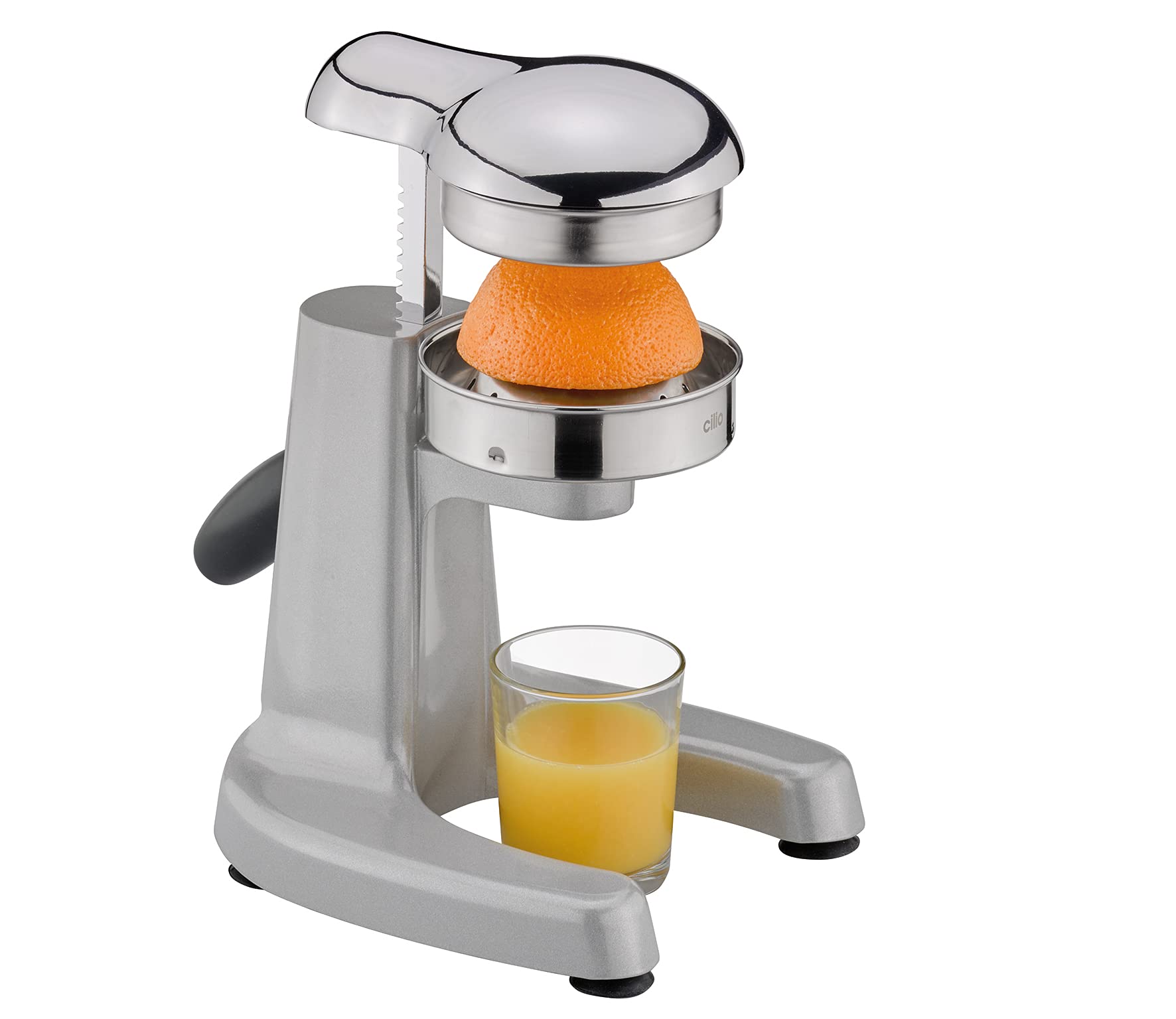 cilio Positano Saftpresse, Hebelpresse mit Edelstahl-Presskegel, Saugfüße | Zitruspresse, rostfreier Edelstahltrichter, für Zitronen, Orangen, Limetten, kraftsparende Hebelwirkung, stabiler Stand