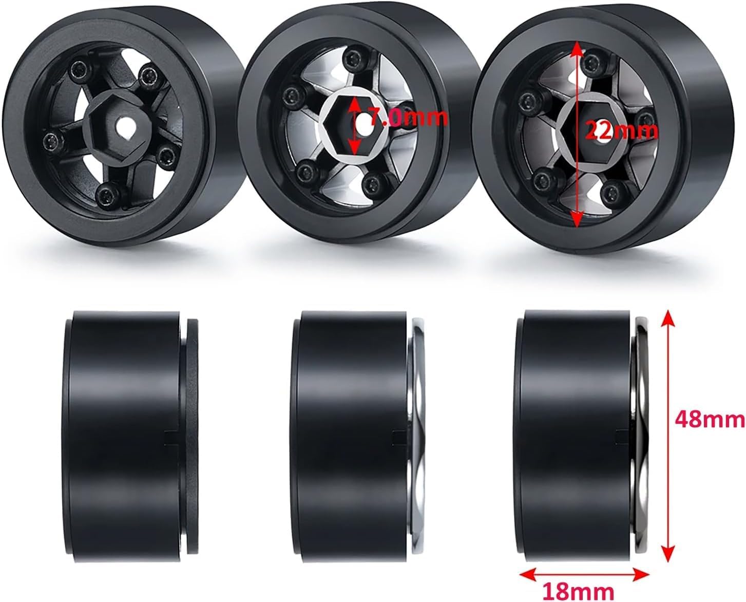 4PCS 1.0inch Wheel Tires and Plastic 5-Spokes Beadlock Wheel Rim Set for Axial AX24 SCX24 FCX24 TRX4M All 1/18 1/24 Scale RC Crawler Car Upgrade Parts Accessories (Silver)